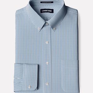 Lands End Mens Dress Shirt Tailored Fit Blue Sz 16